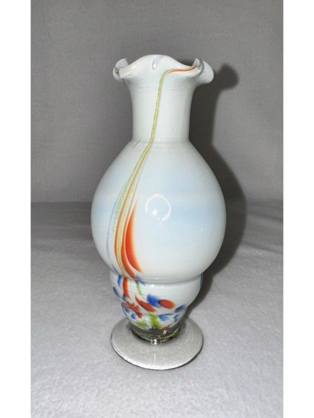 Vintage Murano Style Blown Glass Vase White Confetti Swirl Multicolor
